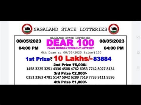 Dear 100 Fawn Monday Weekly Lottery 04:00 PM Result .
